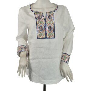 John Mark Womens Linen Embroidered  linen Blouse - Size S